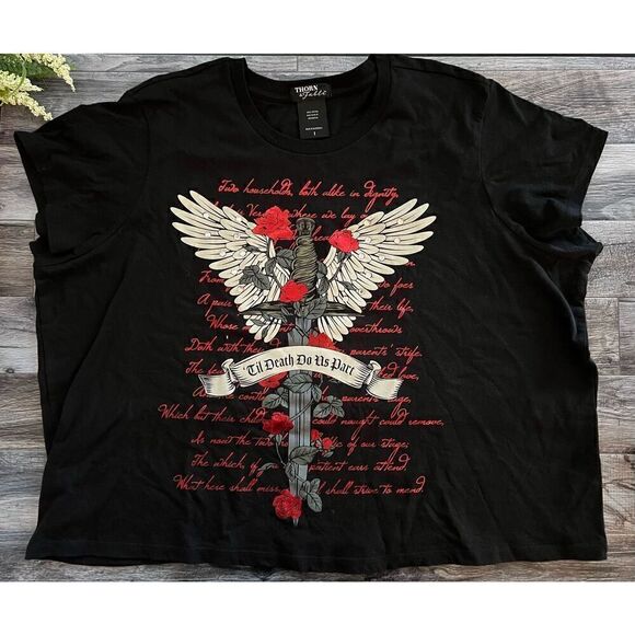 Dark Romance Winged Dagger Boxy Girls Crop T-Shirt Plus Size 1 - Picture 2 of 7